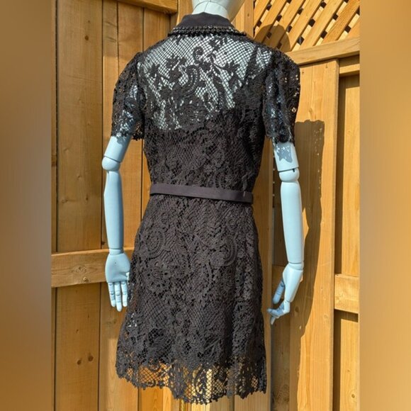 🆕 SELF PORTRAIT 🧿 NWOT Black Lace Button Front Mini Dress, Sz UK 14 US 10 - Picture 8 of 16